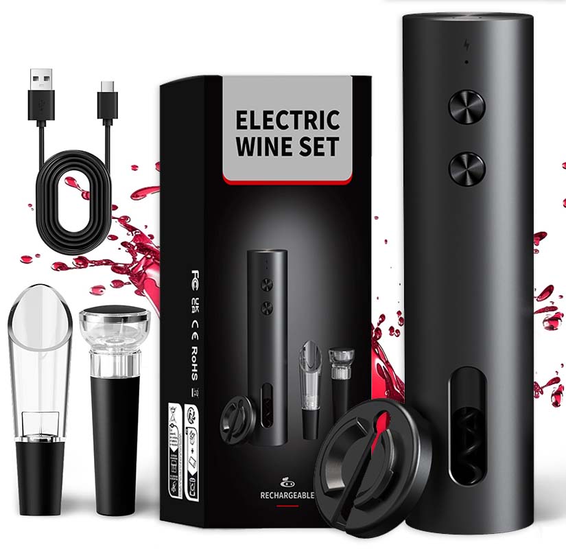 Wine Beer Bottle - 4-in-1電動ワインオープナーセットUSB充電式電動自動コルク抜きワインオープナーセットワインストッパー、ワインポアラー