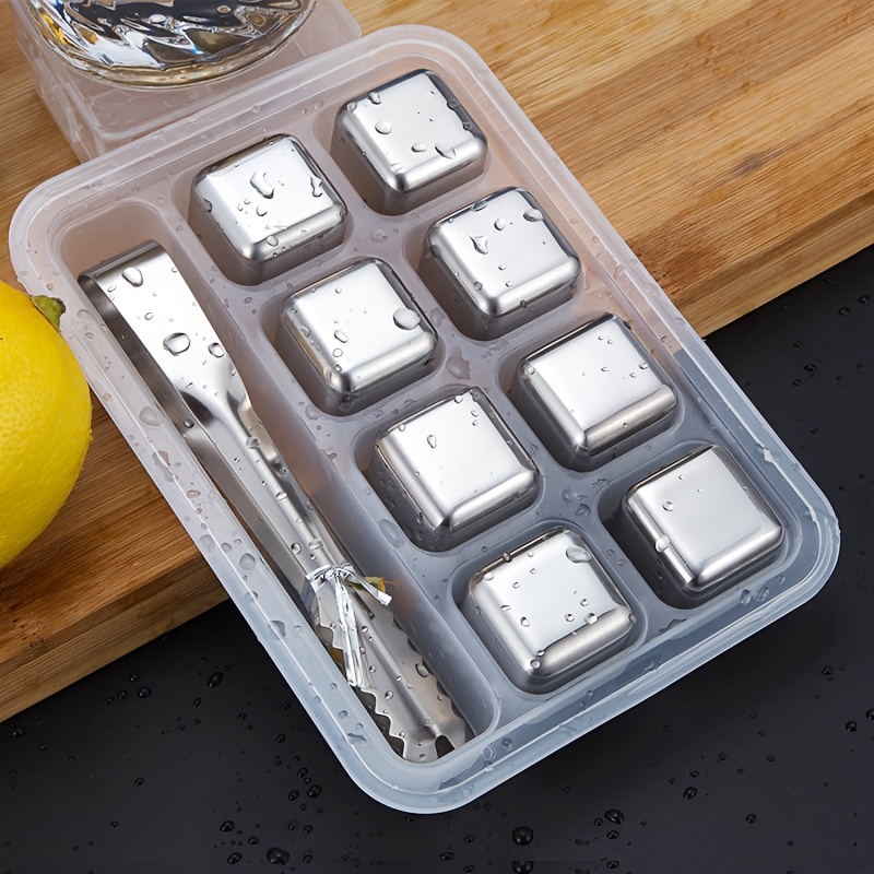 Wine Beer Cooler - ウイスキーチルストーン ステンレススチール 再利用可能なアイスキューブ アイスビールソーダストーン 高速冷凍ボックス包装 クリップ付き