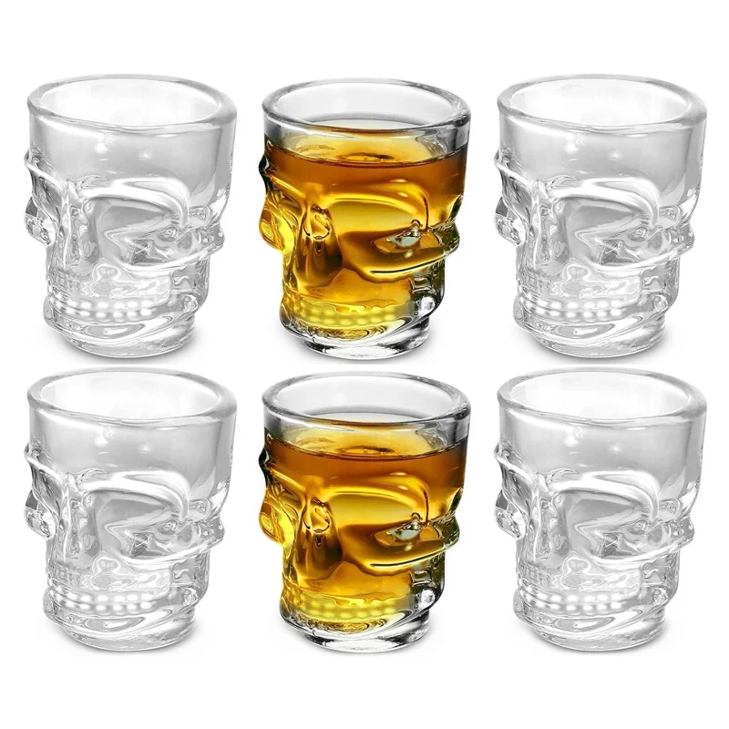 Wine Vodka Beer - クリエイティブスカルヘッドショットグラス、クリアクリスタルワインカップ、酒、ウイスキー、ウォッカ、ビール、パーティー用スタイン、バー、ハロウィーンギフト、1個、2個