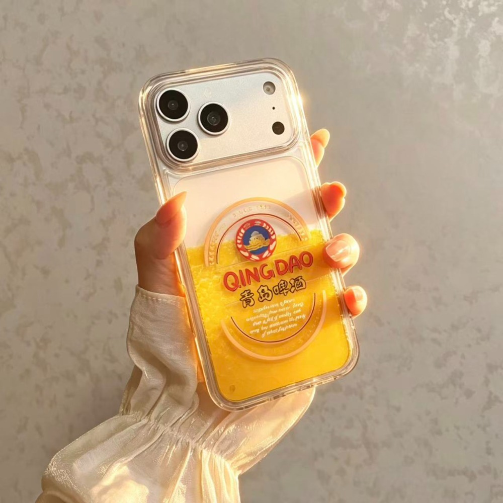 Beer & Wine Grab - 面白い青島ビール液体流砂スマホケース iPhone 17 16 15 14