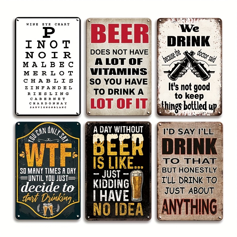 Beer And Wine Quote - 1個入り ヴィンテージ 2D フラット 面白いビールメタルサインセット レトロな素朴なバー