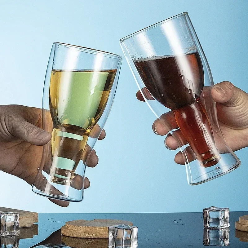 Wine Vodka Beer - クリエイティブカクテルワイングラスマグ二重壁マグビールワイングラスウイスキーシャンパングラスコーヒーカップウォッカカップボトルスタイル