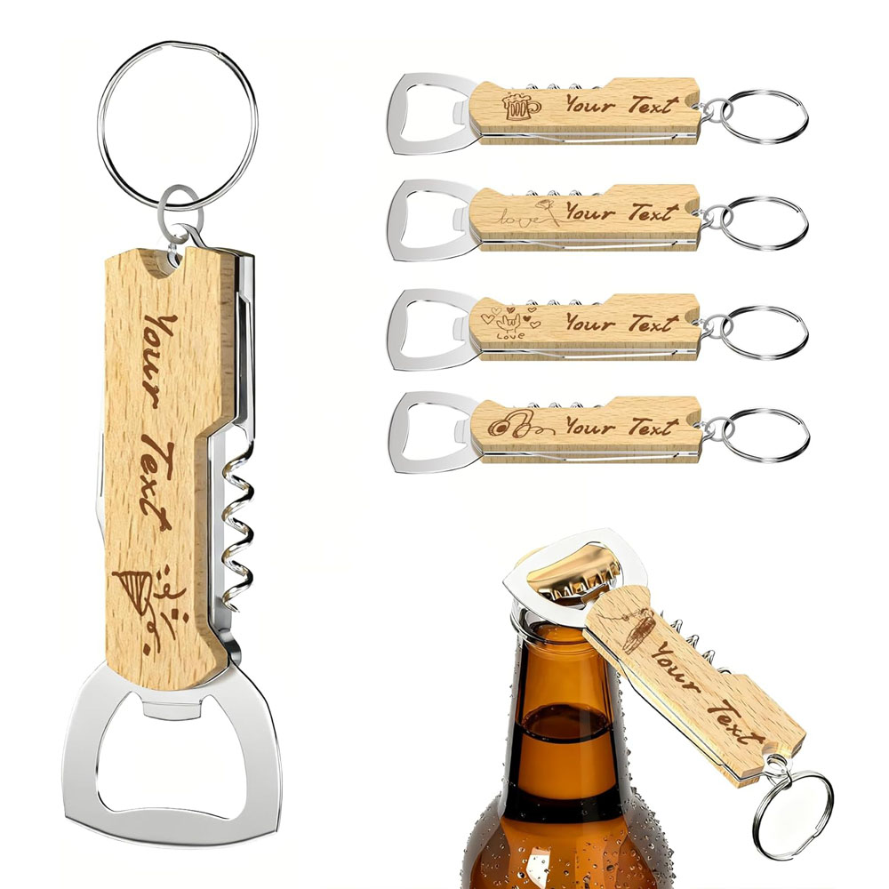 Wine Beer Bottle - 結婚式の贈り物、ワインツール、ワインボトルオープナー、コルクスクリュー、花婿の付添人への贈り物に最適な、カスタム刻印ロゴ入りボトルオープナーキーホルダー