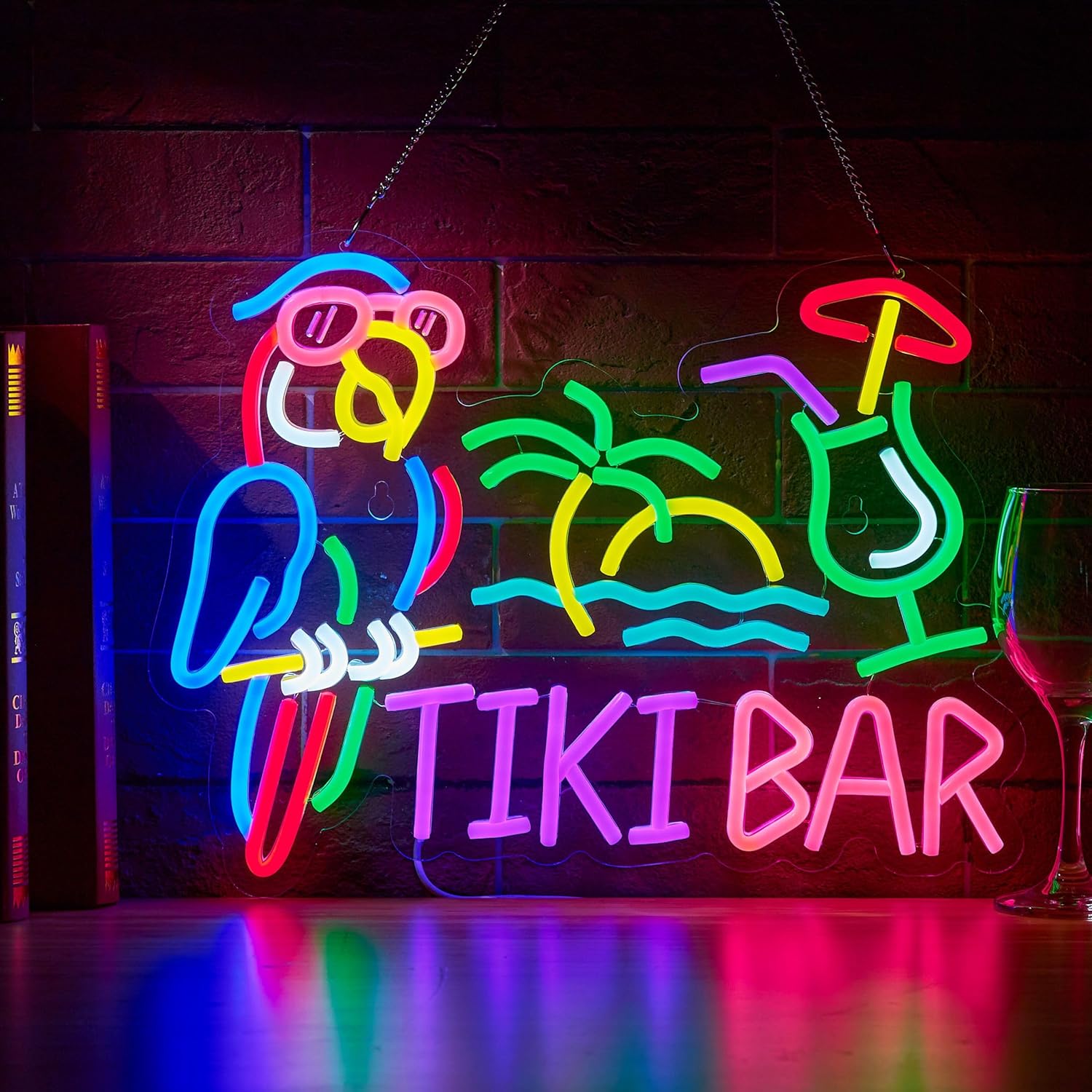 Beer & Wine Grab - ティキバーパロットパームツリーネオンサインビジネスアートウォールライトUSB LEDネオンライトレストランビールクラブパーティーベッドルームデコレーション用
