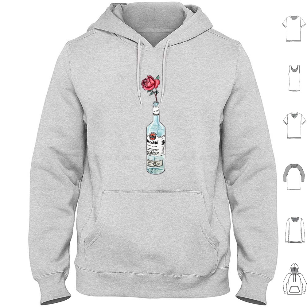 Wine Vodka Beer - ラムバカルディフラワーアートワークパーカーコットン長袖ラムバカルディウォッカパーティードリンク酔っぱらいビールワイン飲酒ウイスキージン面白い