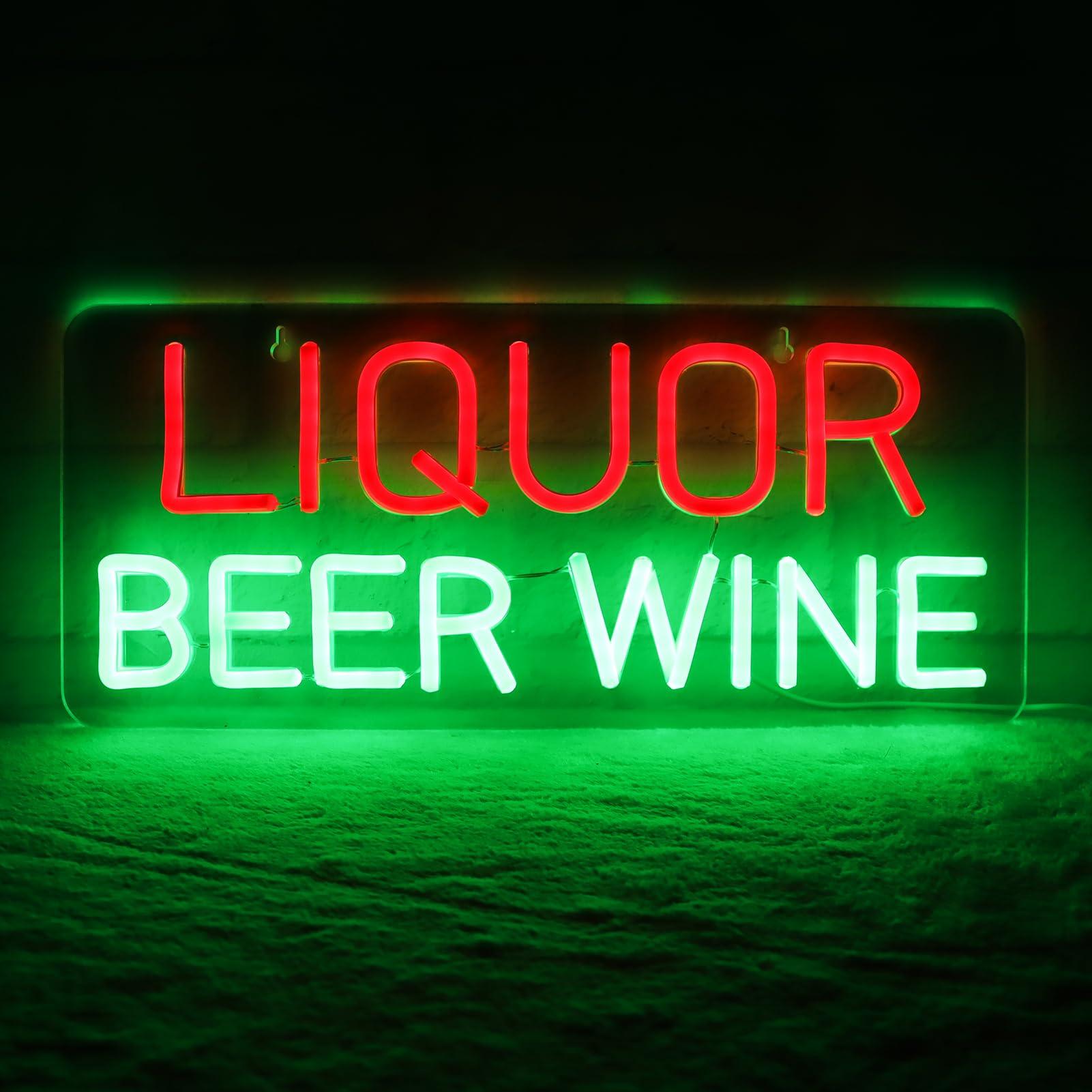 Wine Beer Liquor Store - 酒類、ビール、ワインのネオンサイン、壁飾り用LEDビジネスサイン、酒屋、クリスマス、誕生日パーティーのギフトに最適