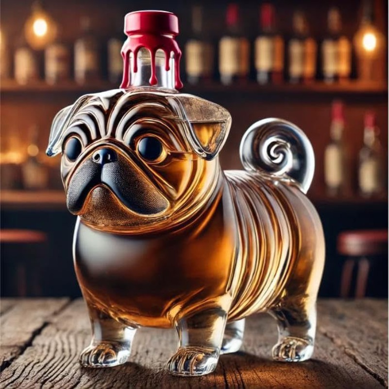 Wine Vodka Beer - 透明なウイスキーハンガー、パグ型のガラスハンガー、ワインボトル、ブランデー、ウォッカ、ビール、バー用品、家の装飾