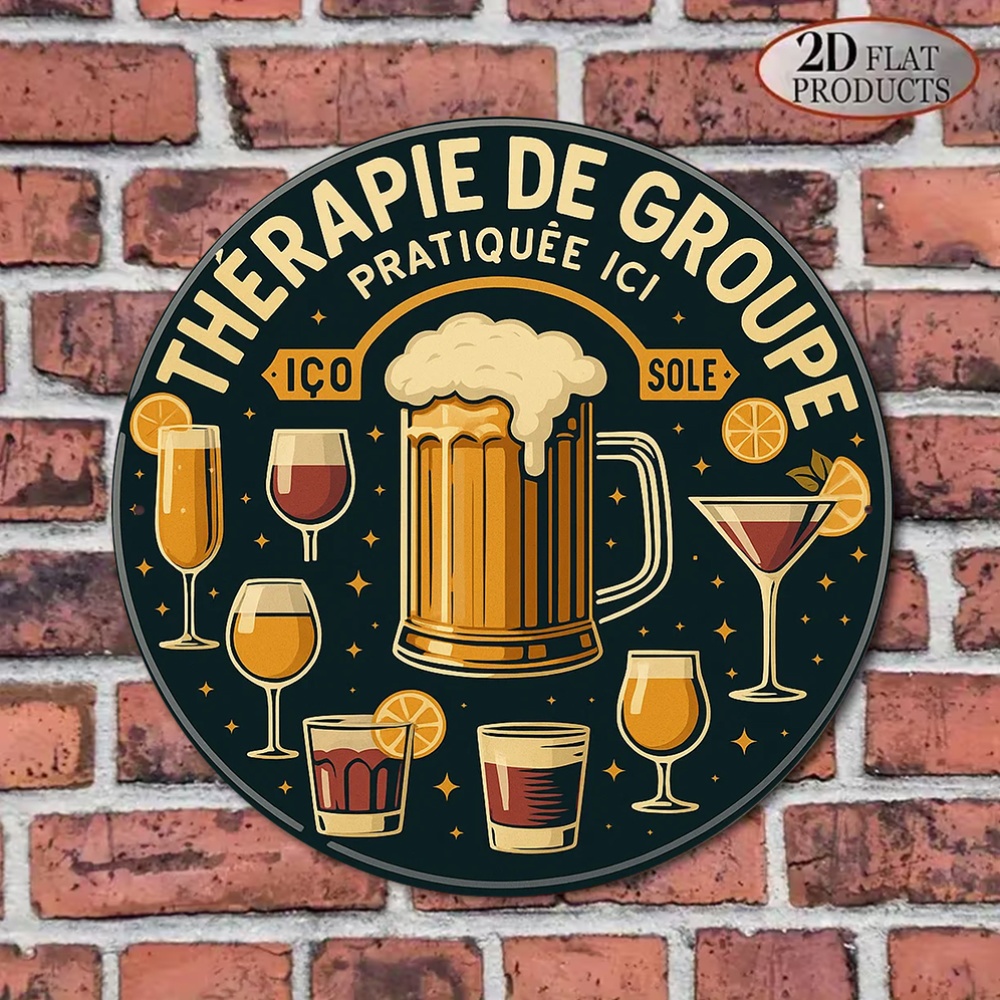 2Dフラットラウンドヴィンテージメタルティンサインフランス語 - Beer And Wine Quote のレビューと価格