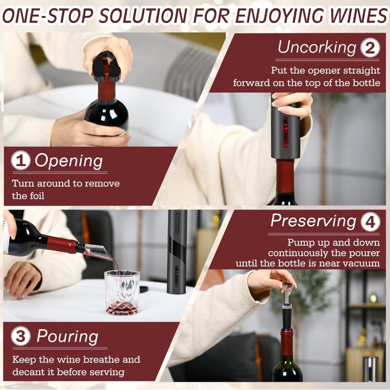 充電式多機能電動自動コークスクリューワインオープナーセットワ - Wine Beer Bottle のレビューと価格
