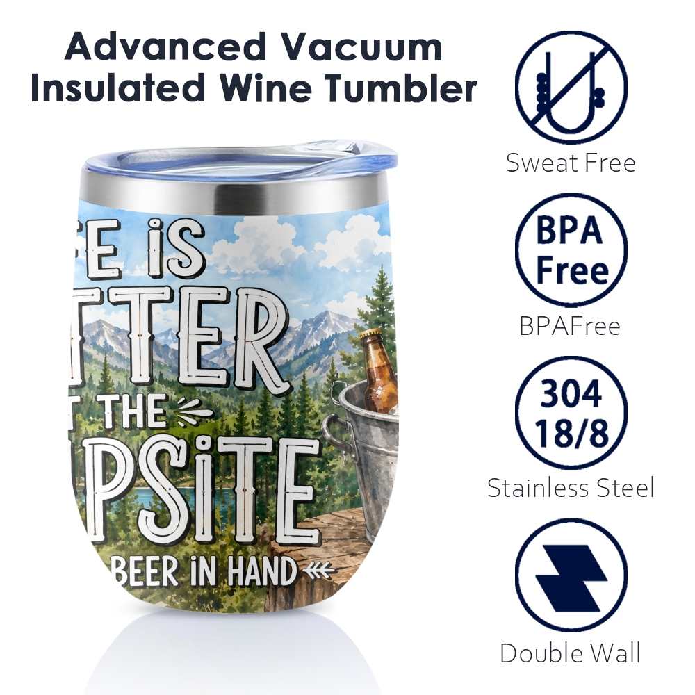 面白いキャンプ用ビールの名言入り真空断熱ボトル 12オンス  - Beer And Wine Quote のレビューと価格