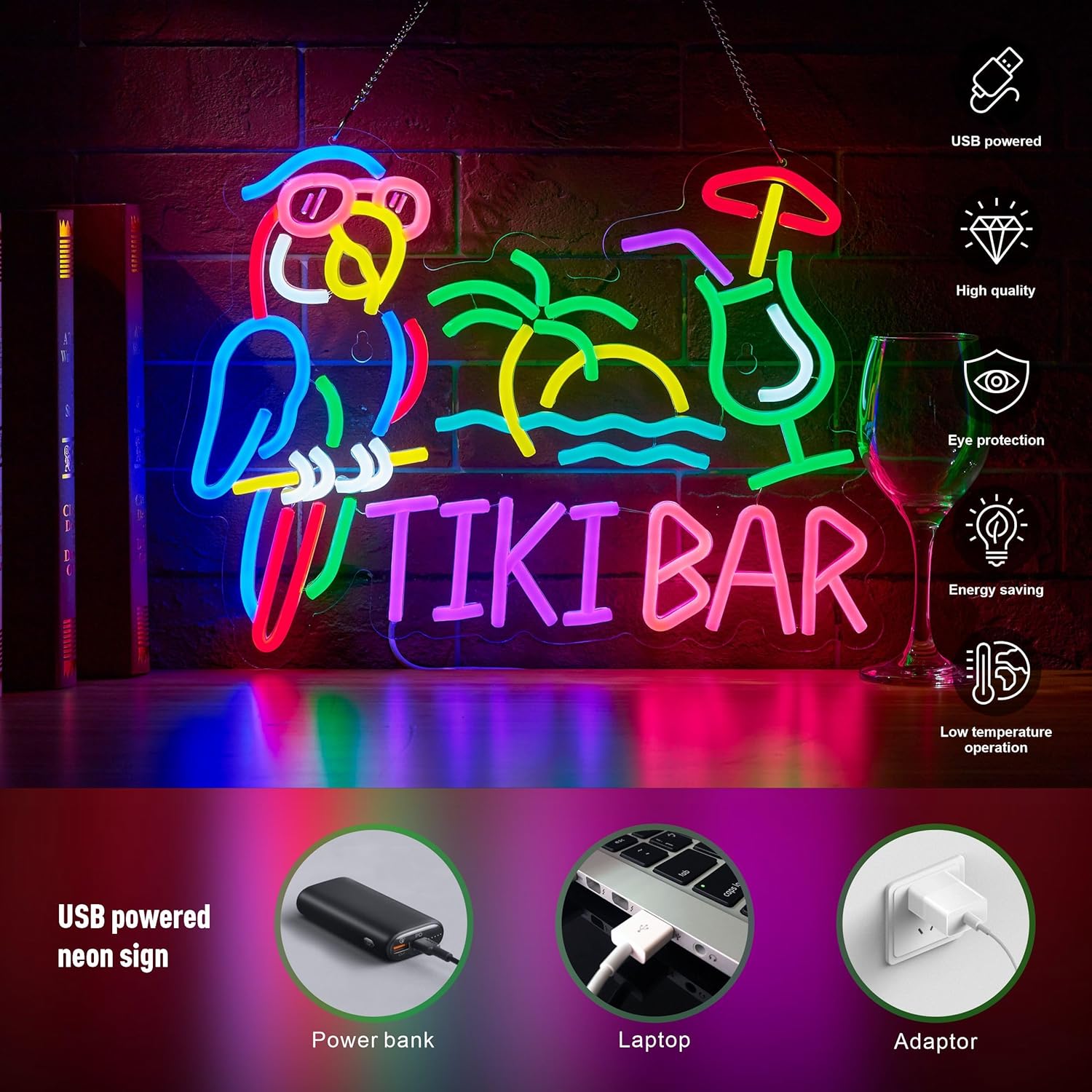 ティキバーパロットパームツリーネオンサインビジネスアートウォ - Beer & Wine Grab のレビューと価格
